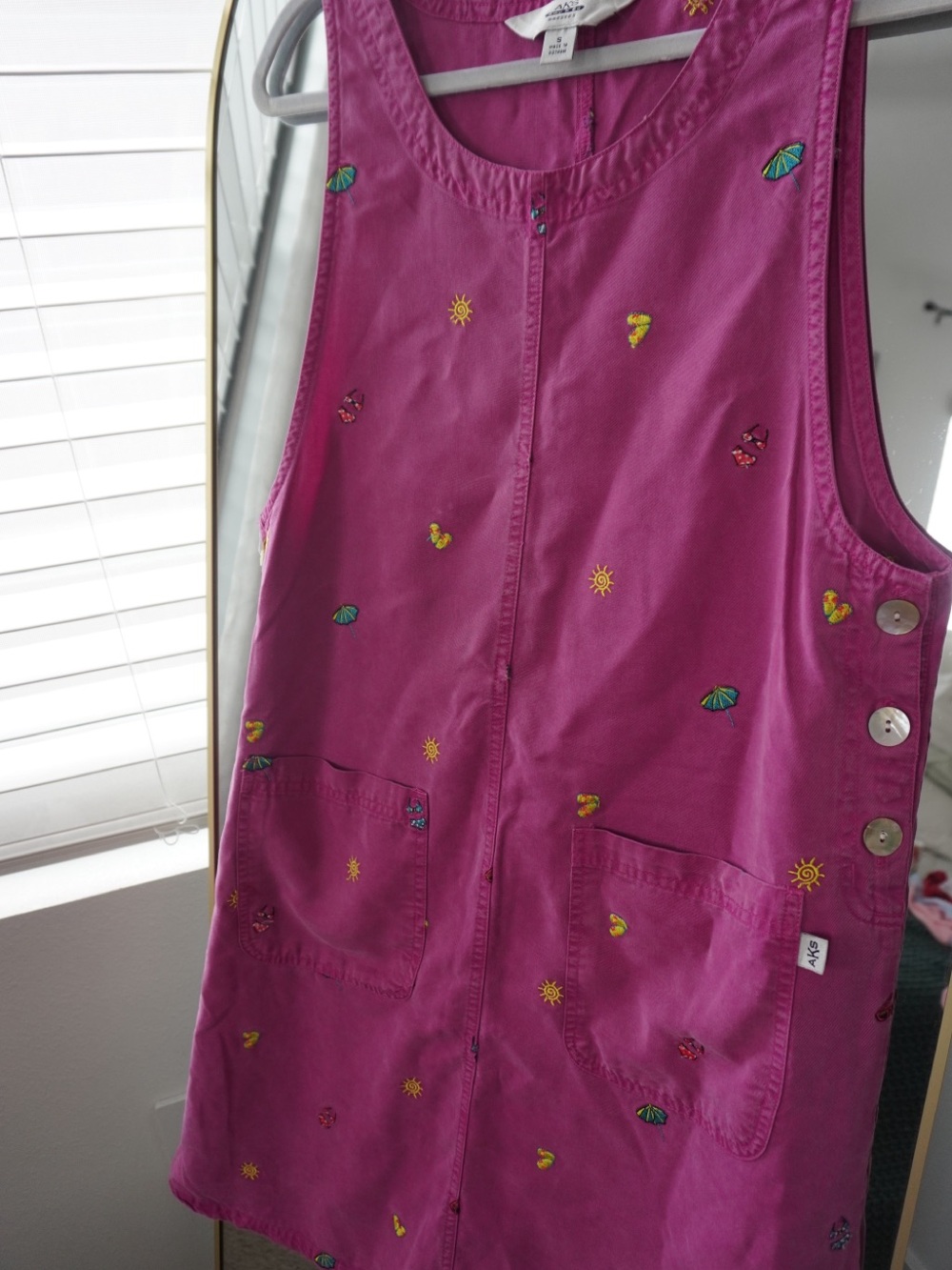 Vintage AKS Embroidered Pocket Jumper Dress - Size Small